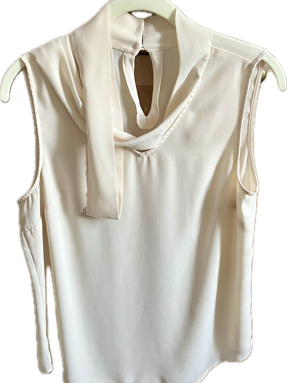 DKNY Cream Sleeveless Tie-Neck Blouse